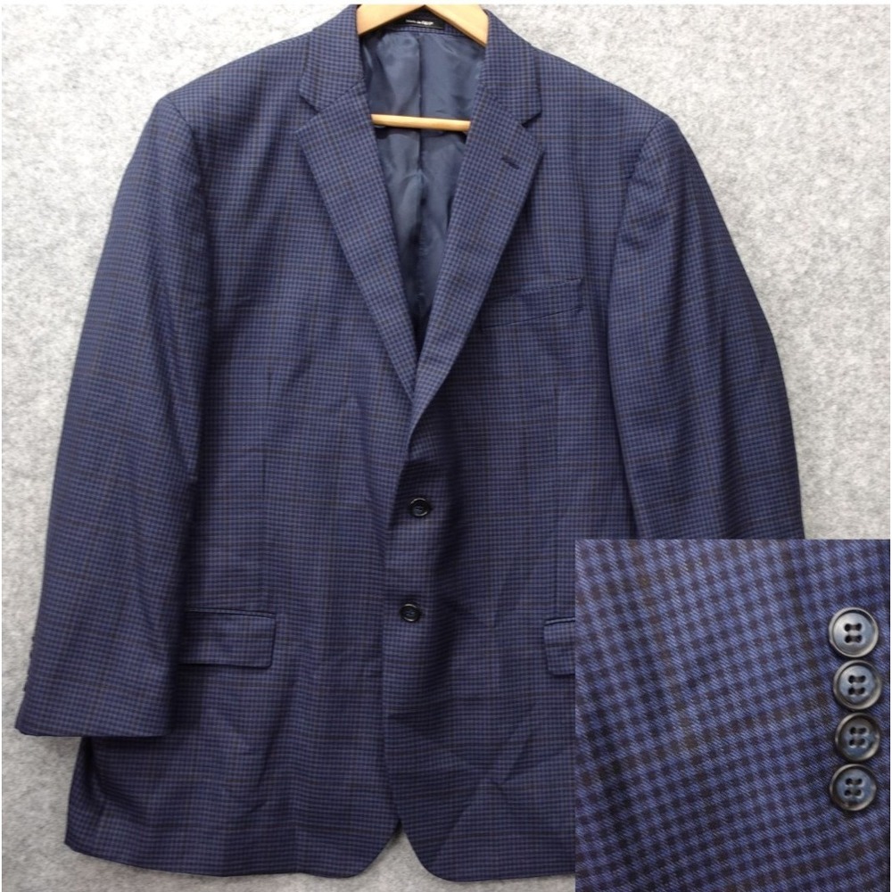 Shepherds Check Wool Sport Coat Mens 46R Blue Executive Jacket JOSEPH FEISS Gold